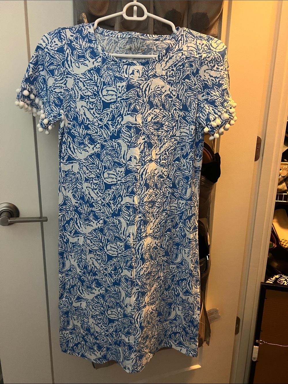 Lilly Pulitzer Coastal Blue Lissie Dress with White Pom Pom Trim